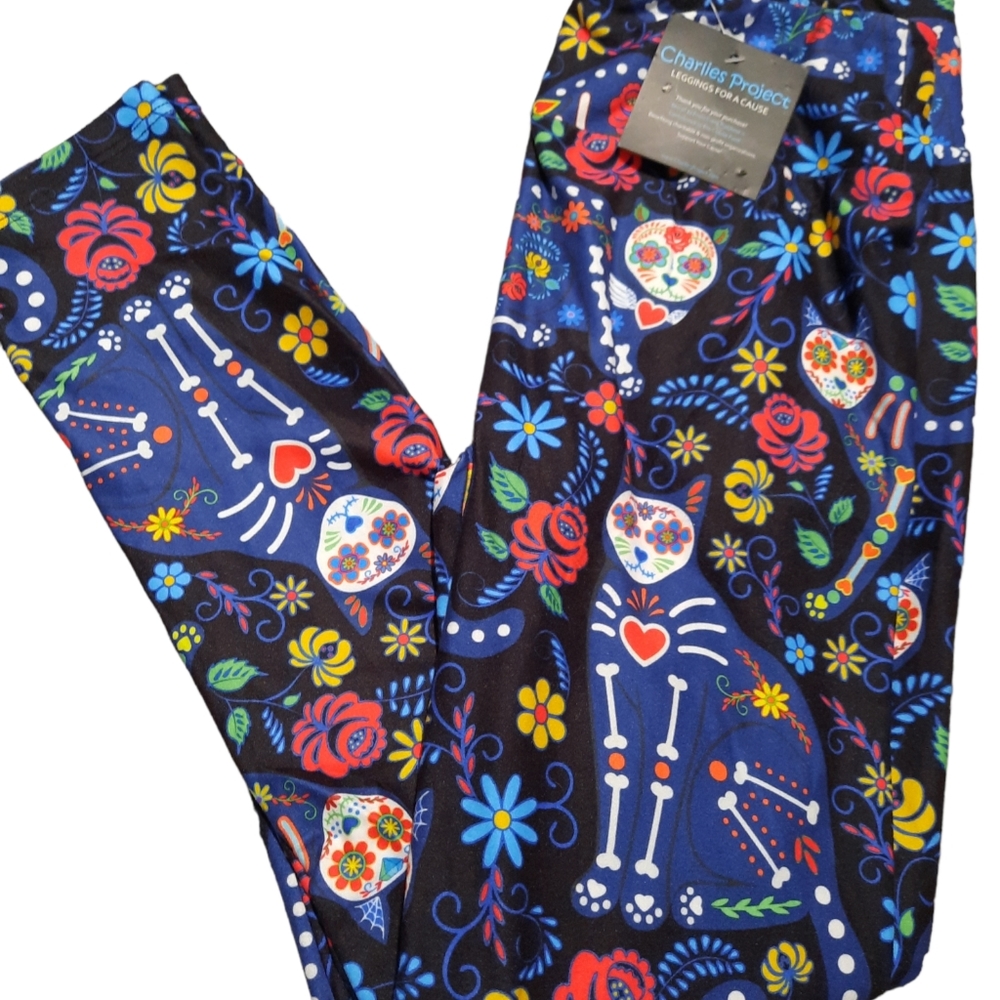 Cat sugar skull leggings tween Nwt